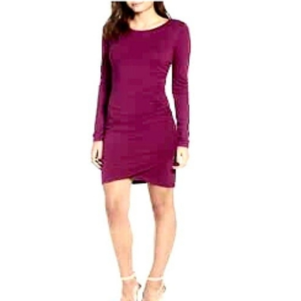 Leith Ruched Body-Con Long-Sleeve Dress - Purple Magenta - Size Small